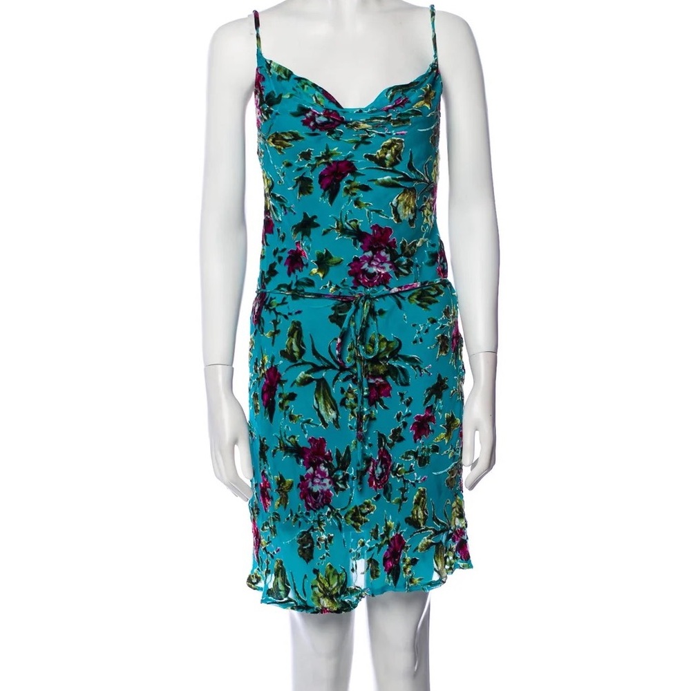 Rat and Boa blue and pink floral silk slip midi dress